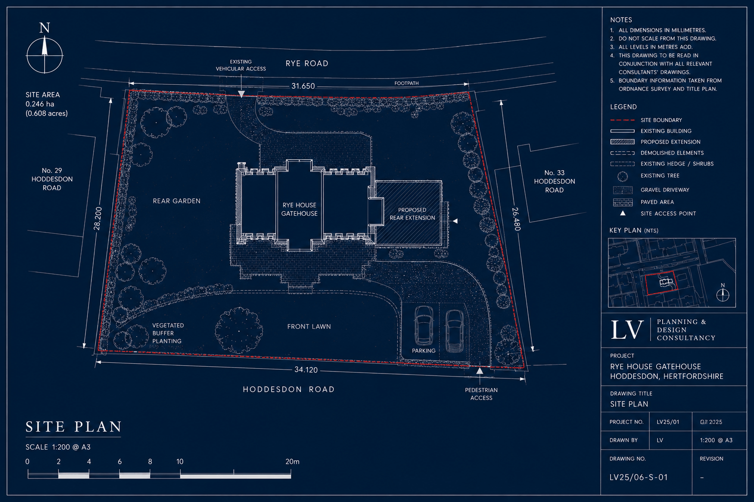 Proposed front elevation drawing of a detached house with dimensions and annotations